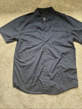 Men's Short-Sleeve Casual Button-Down Spider Shirt - Navy